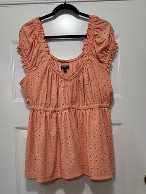 Torrid Peach Eyelet Puff Sleeve Peasant Top Size 3XL